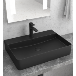 Νιπτήρας Μπάνιου Μαύρος Ματ Πορσελάνης Karag LT2173-SMB 50x42cm με Υπερχείλιση και με Οπή για Βρύση